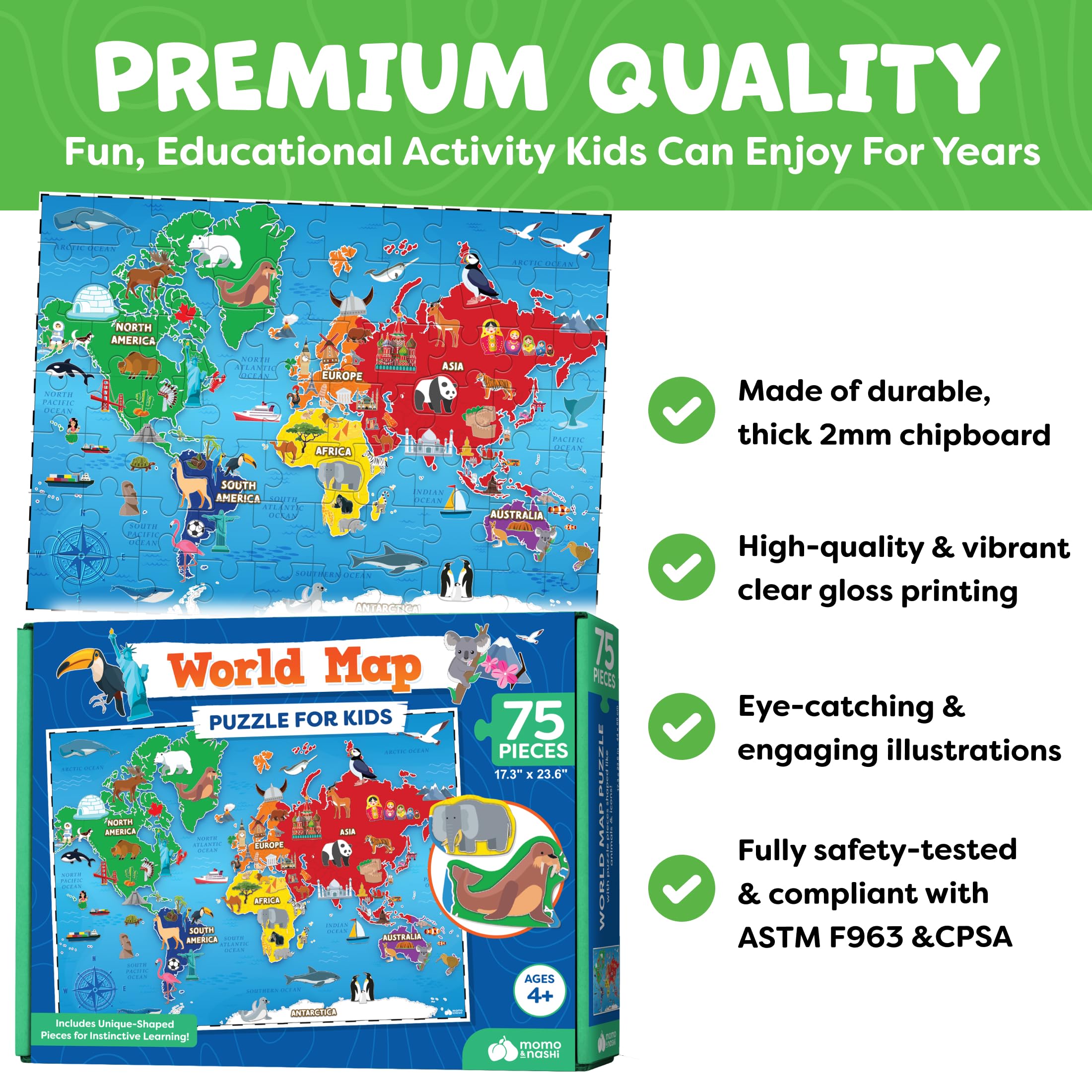 Amazon.com: World Map Puzzle for Kids - 75 Piece - World Puzzles